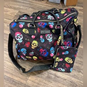 Betsey Johnson Neon Skull Luggage Travel Bag Tote Punk Goth